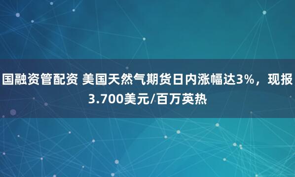 国融资管配资 美国天然气期货日内涨幅达3%，现报3.700美元/百万英热
